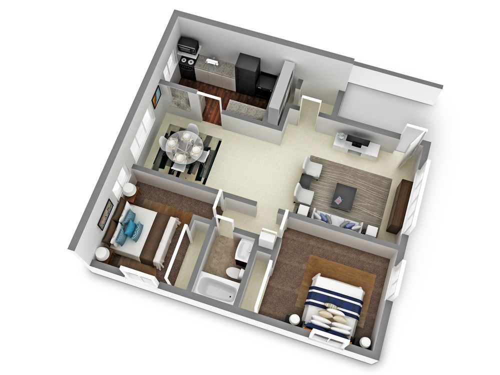 Two Bedroom One Bathroom Floor Plan